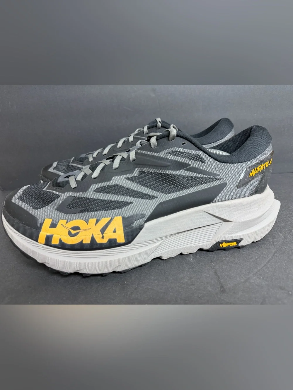 Hoka Mafate X Men's Size 14D Black Cement Athletic Running Shoes WORN 3X